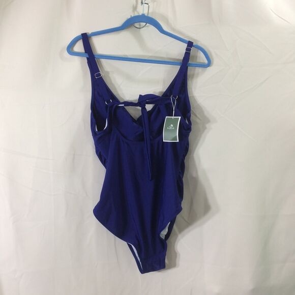 Eomenie Blue One Piece Swimsuit Size Large NWT Tie Back Adjustable Cutout Front - Picture 5 of 7